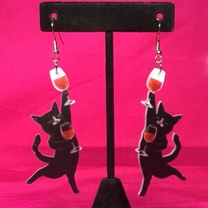 NWOT Cats and Wine Earrings